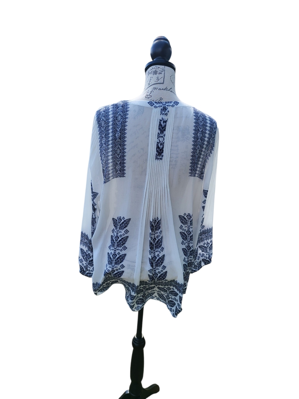 NWT Daniel Rainn Amely Split Neck Top White Blue Boho Tunic Blouse XL - Picture 3 of 8
